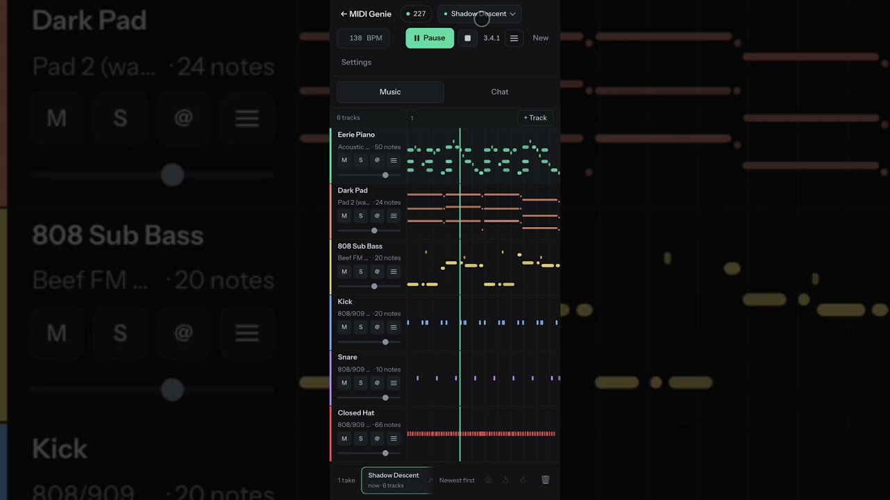 Dark trap beat with eerie piano MIDI made with MIDI Genie