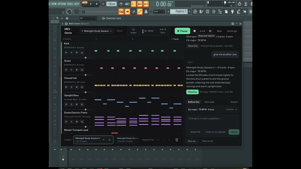 Dusty lo-fi hip-hop MIDI made with MIDI Genie, the AI MIDI generator