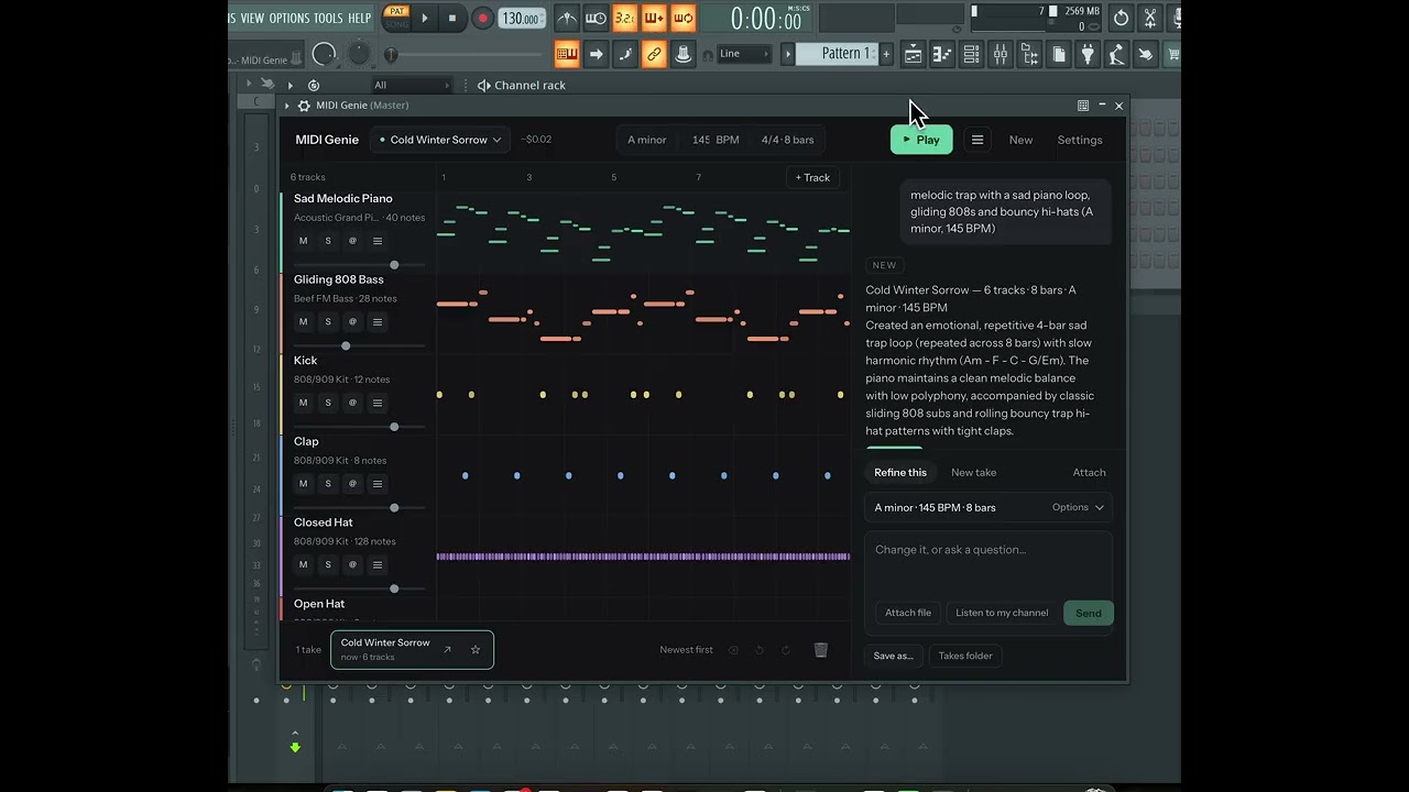 Sad piano melodic trap MIDI made with MIDI Genie, the AI MIDI generator